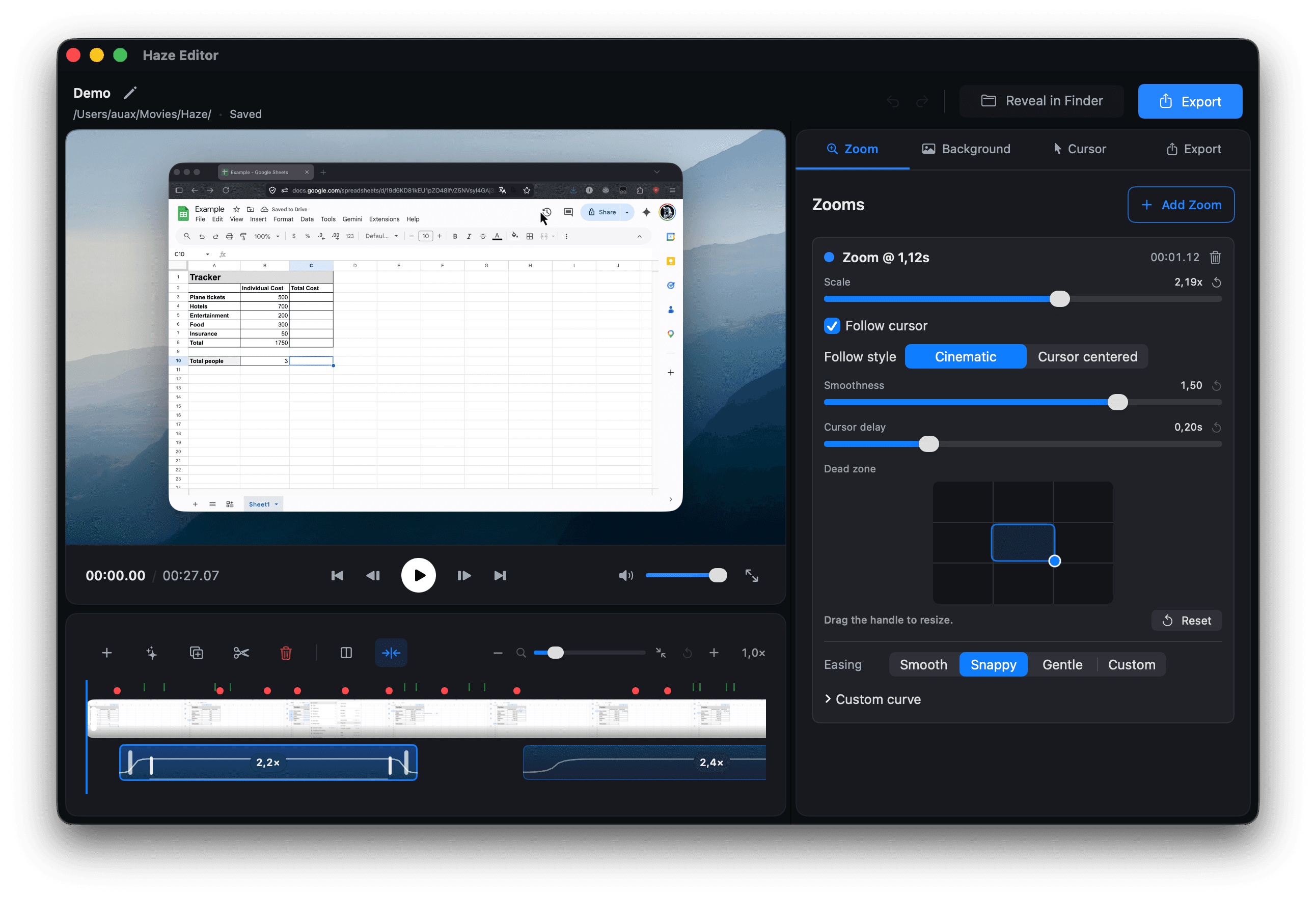 Haze timeline editor