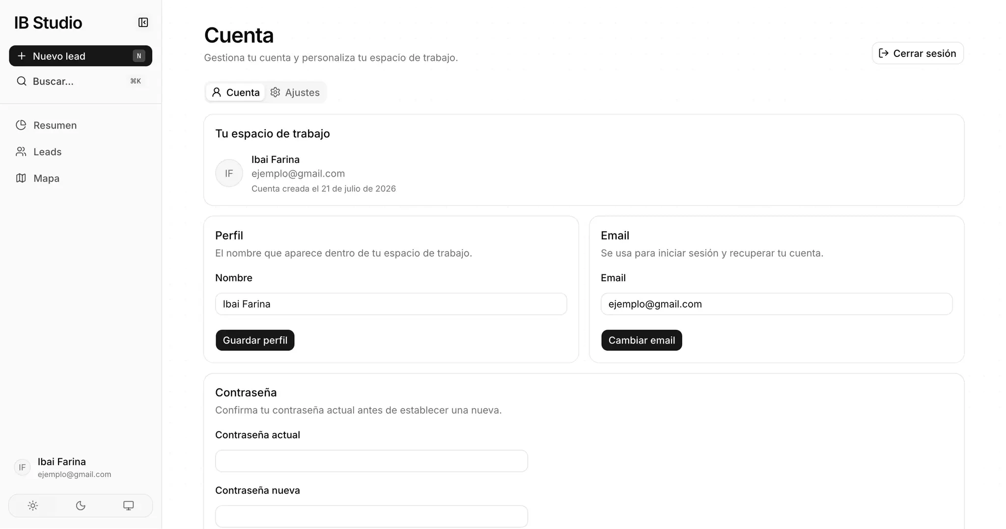 Account management page