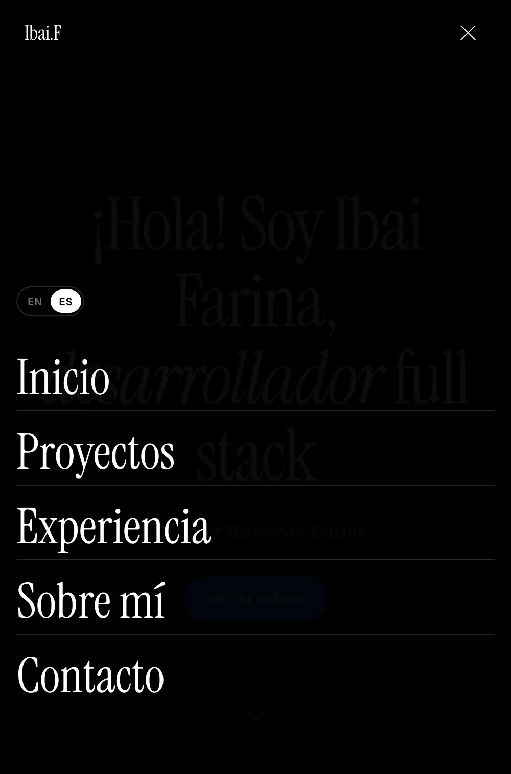 Mobile navigation menu of the portfolio